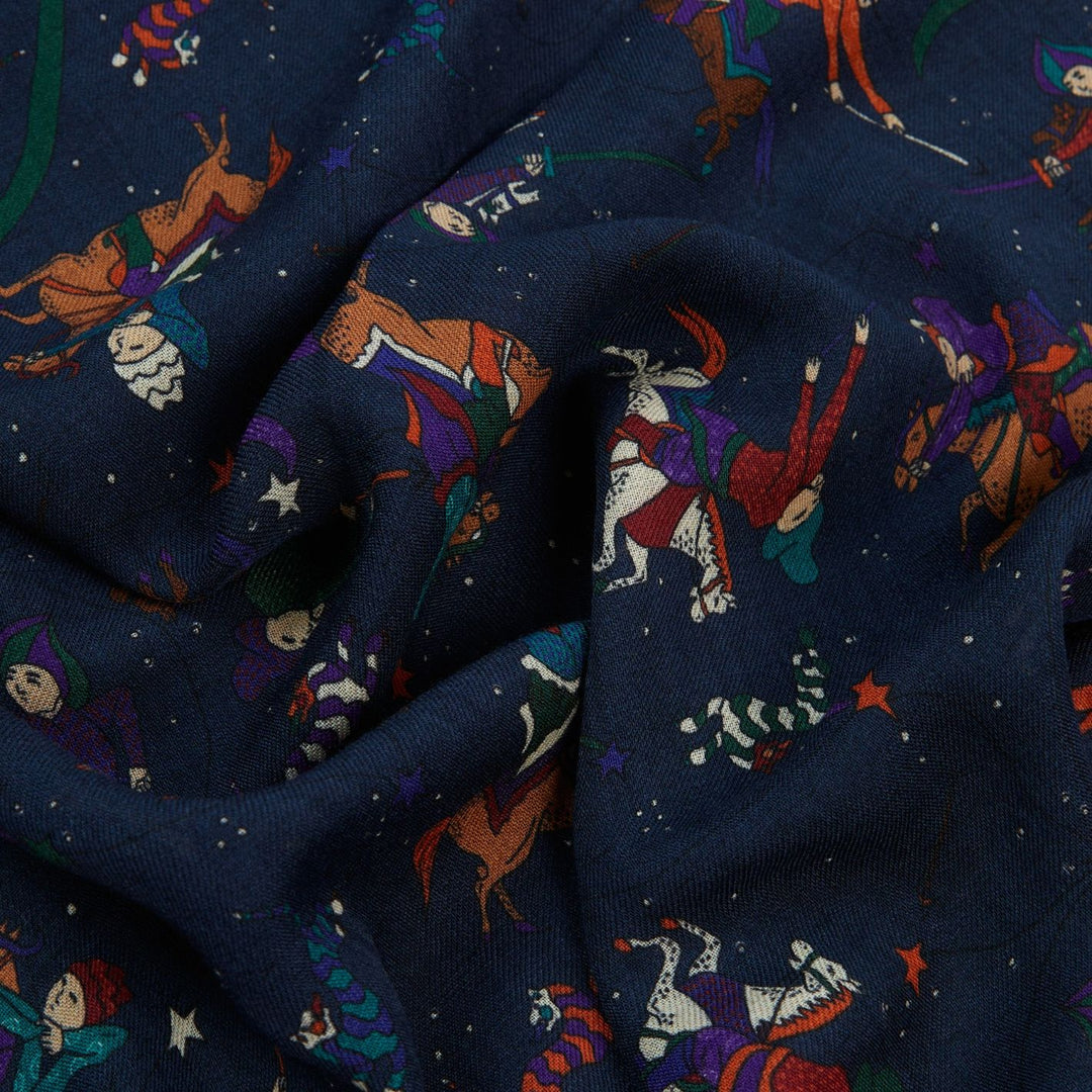 Navy Moghul & Stars Wool Scarf