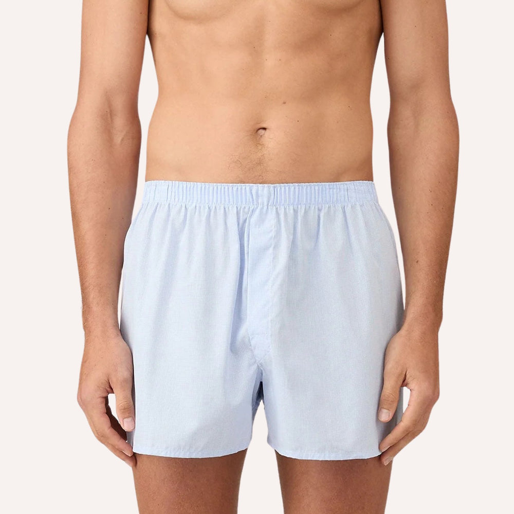 Light Blue Micro Gingham Boxer Shorts