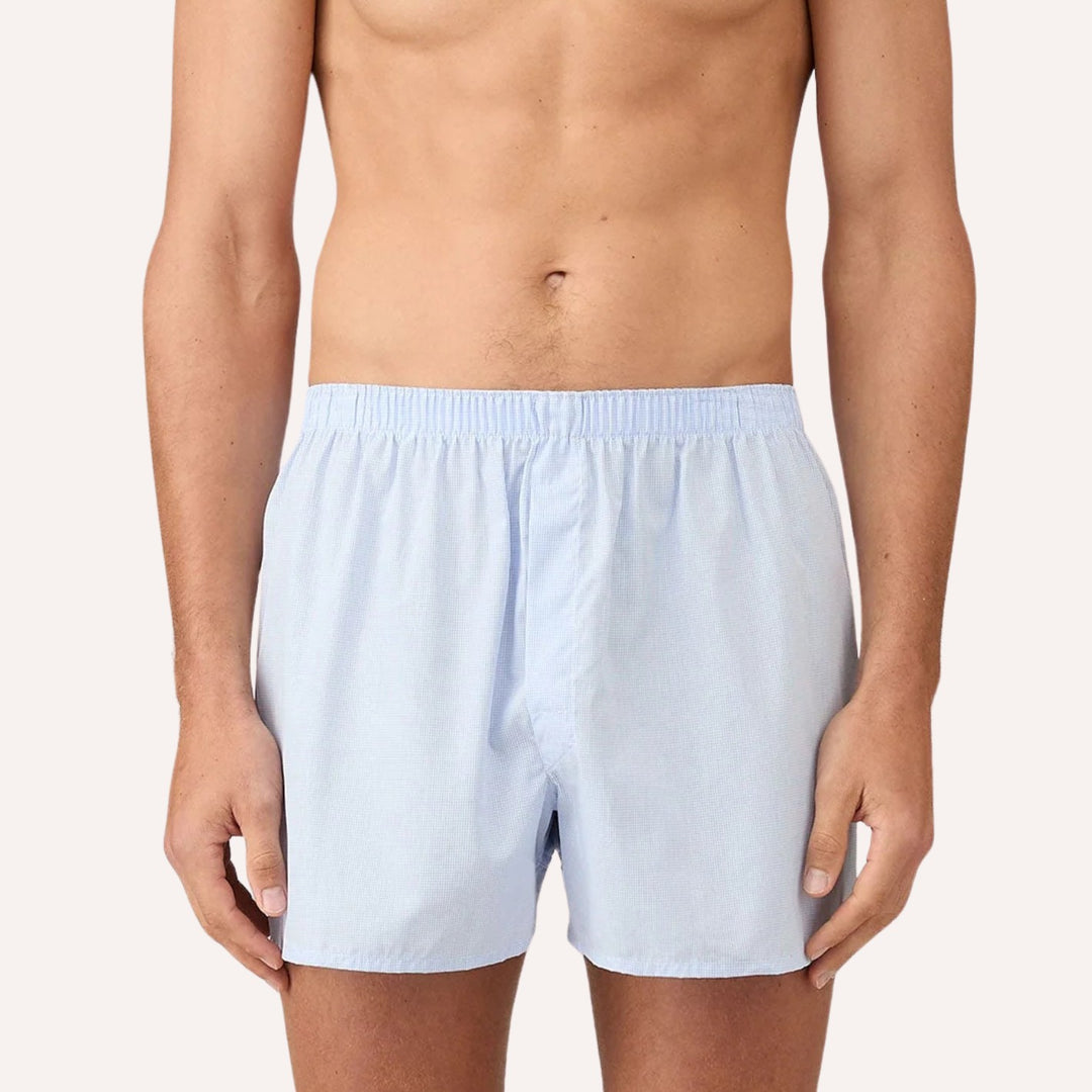 Light Blue Micro Gingham Boxer Shorts