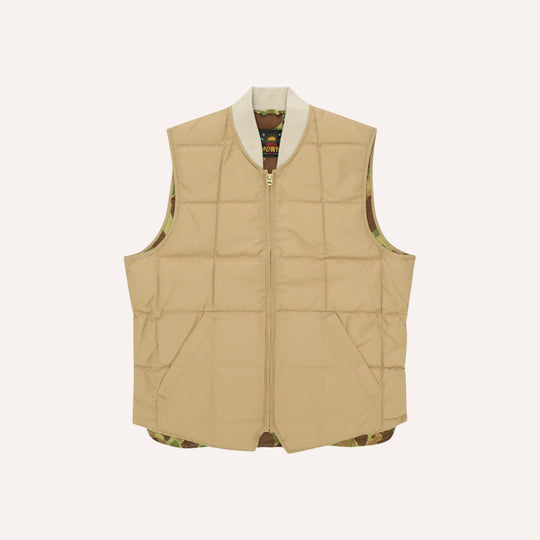 Camel Nylon Vest With Camouflage Lining
