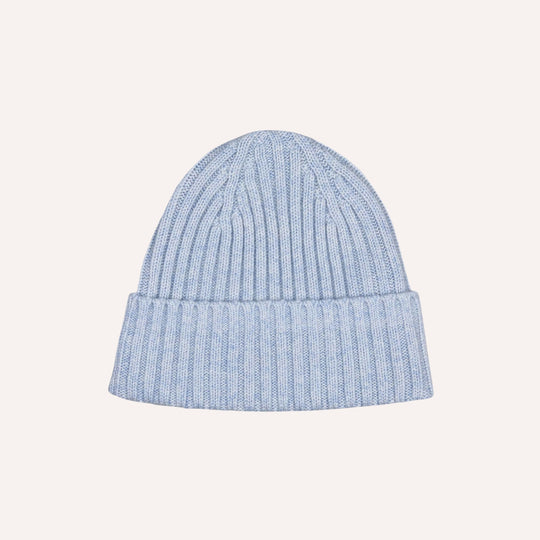 Ice Blue Ribbed Cashmere Beanie