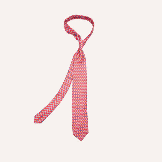 Red Flower Geometric Pattern Silk Tie