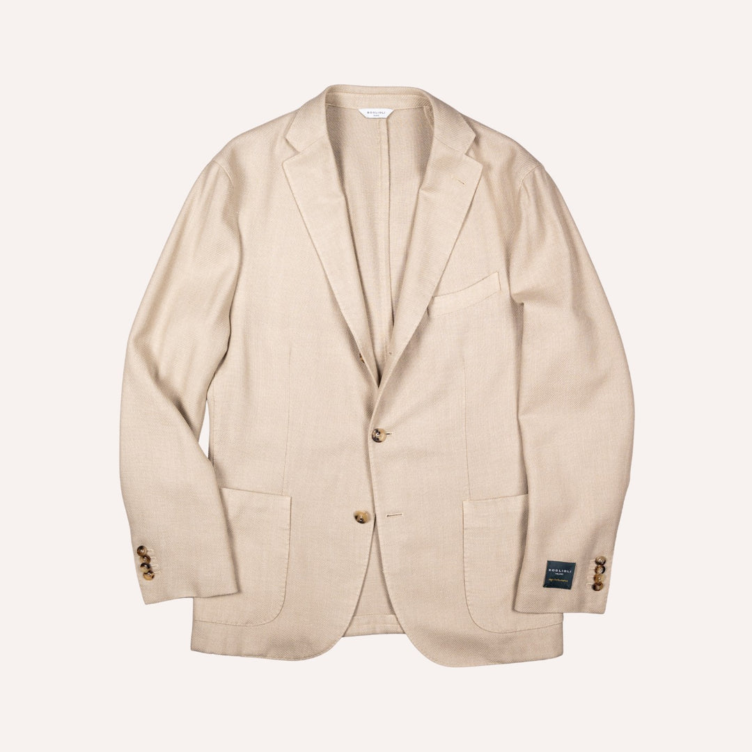 Light Beige Wool Silk Linen Twill Blazer