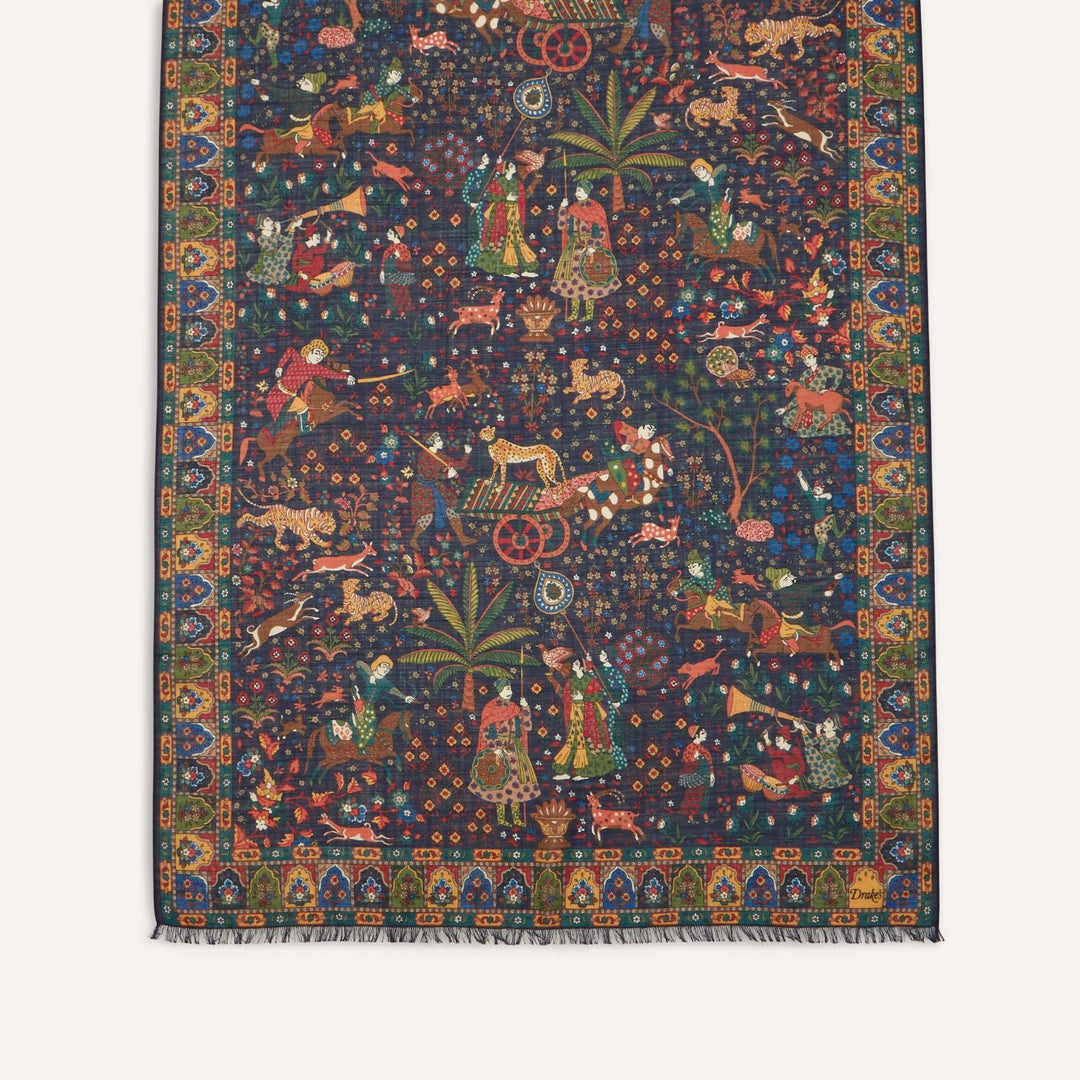 Navy Moghul Garden Wool Silk Scarf