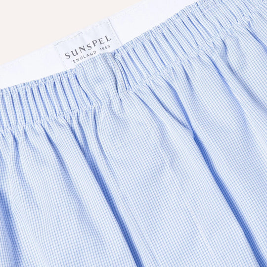 Light Blue Micro Gingham Boxer Shorts