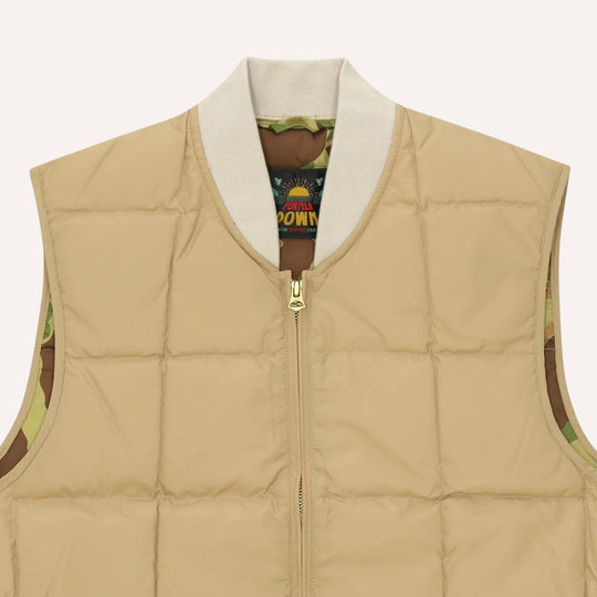Camel Nylon Vest With Camouflage Lining