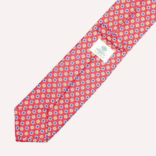 Red Flower Geometric Pattern Silk Tie