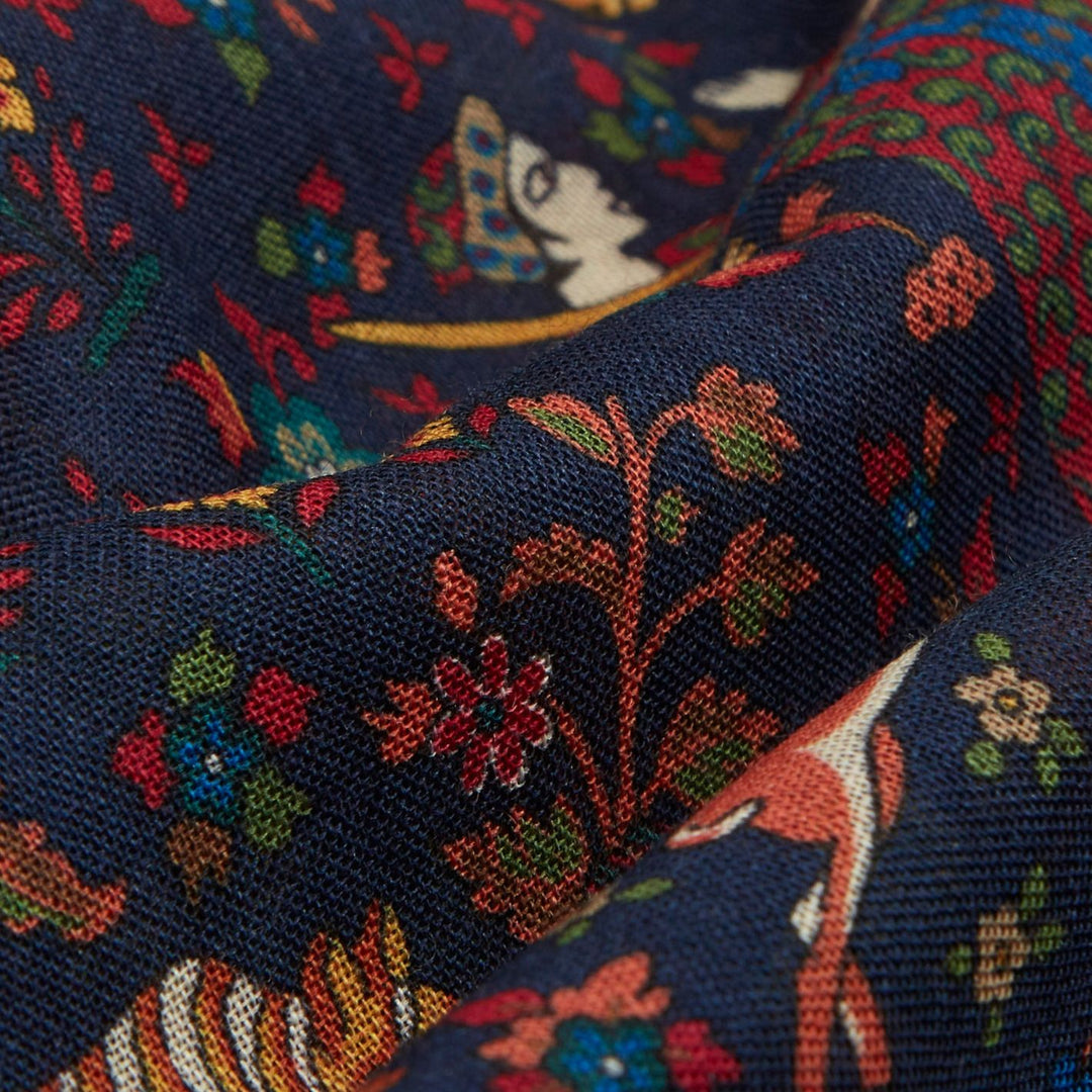 Navy Moghul Garden Wool Silk Scarf