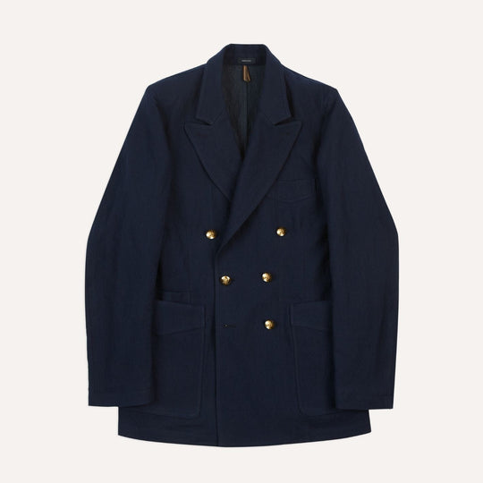 Navy Wool Cotton Metal Double Breasted Games Blazer