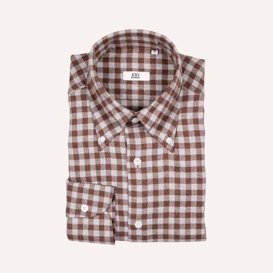 Brown & Grey Gingham Flannel Button Down Shirt - Tailored Fit
