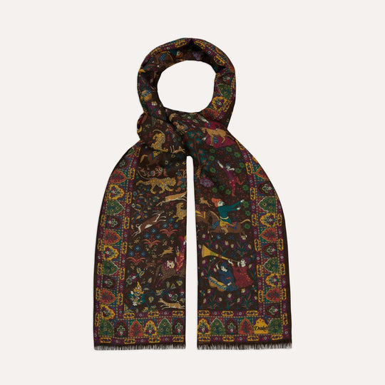 Brown Moghul Garden Wool Silk Scarf
