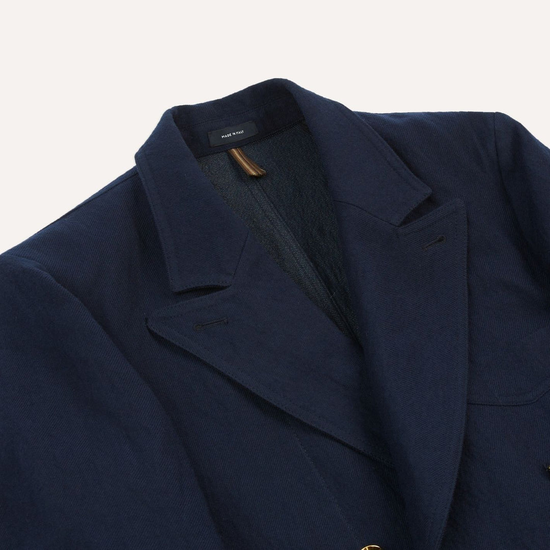 Navy Wool Cotton Metal Double Breasted Games Blazer