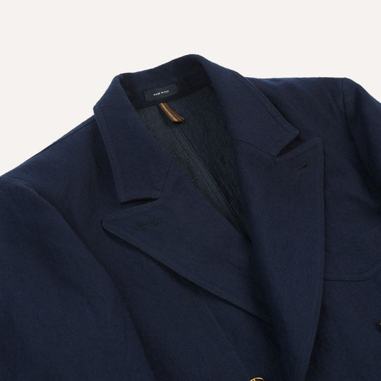 Navy Wool Cotton Metal Double Breasted Games Blazer