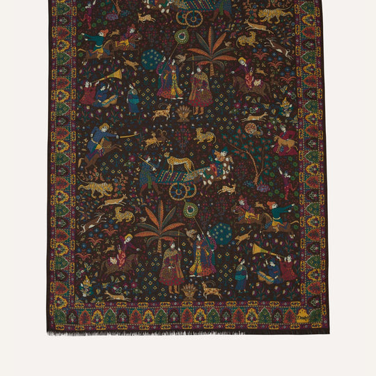 Brown Moghul Garden Wool Silk Scarf