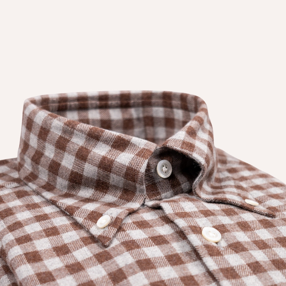 Brown & Grey Gingham Flannel Button Down Shirt - Tailored Fit