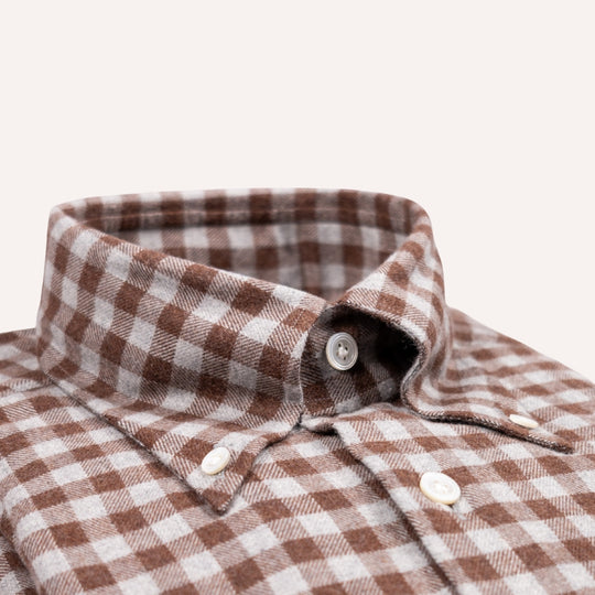 Brown & Grey Gingham Flannel Button Down Shirt - Tailored Fit