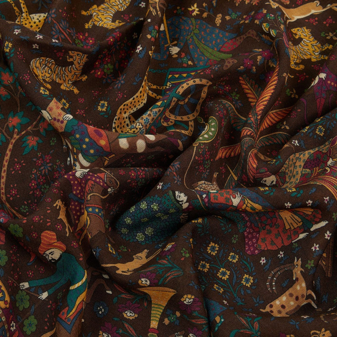 Brown Moghul Garden Wool Silk Scarf