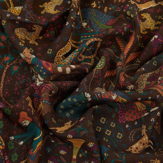 Brown Moghul Garden Wool Silk Scarf