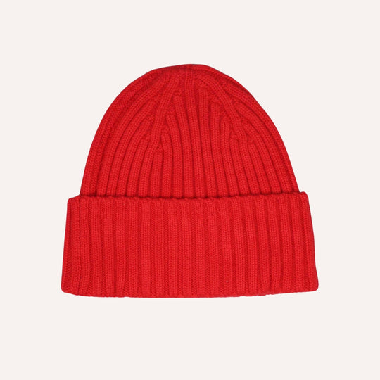 Red Ribbed Cashmere Beanie