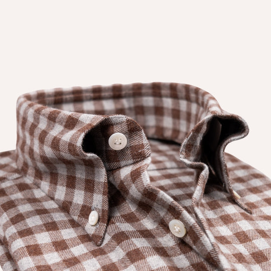 Brown & Grey Gingham Flannel Button Down Shirt - Tailored Fit