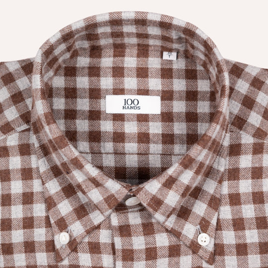 Brown & Grey Gingham Flannel Button Down Shirt - Tailored Fit