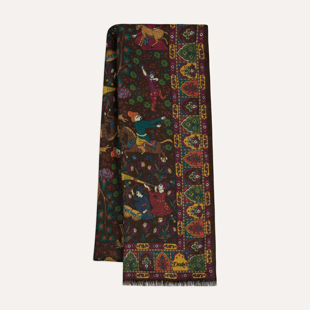 Brown Moghul Garden Wool Silk Scarf