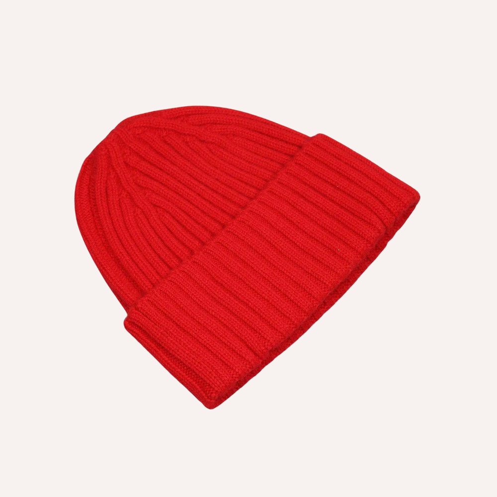 Red Ribbed Cashmere Beanie