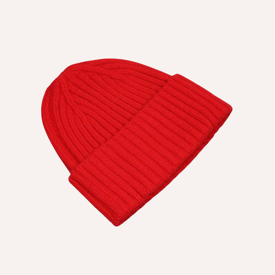 Red Ribbed Cashmere Beanie