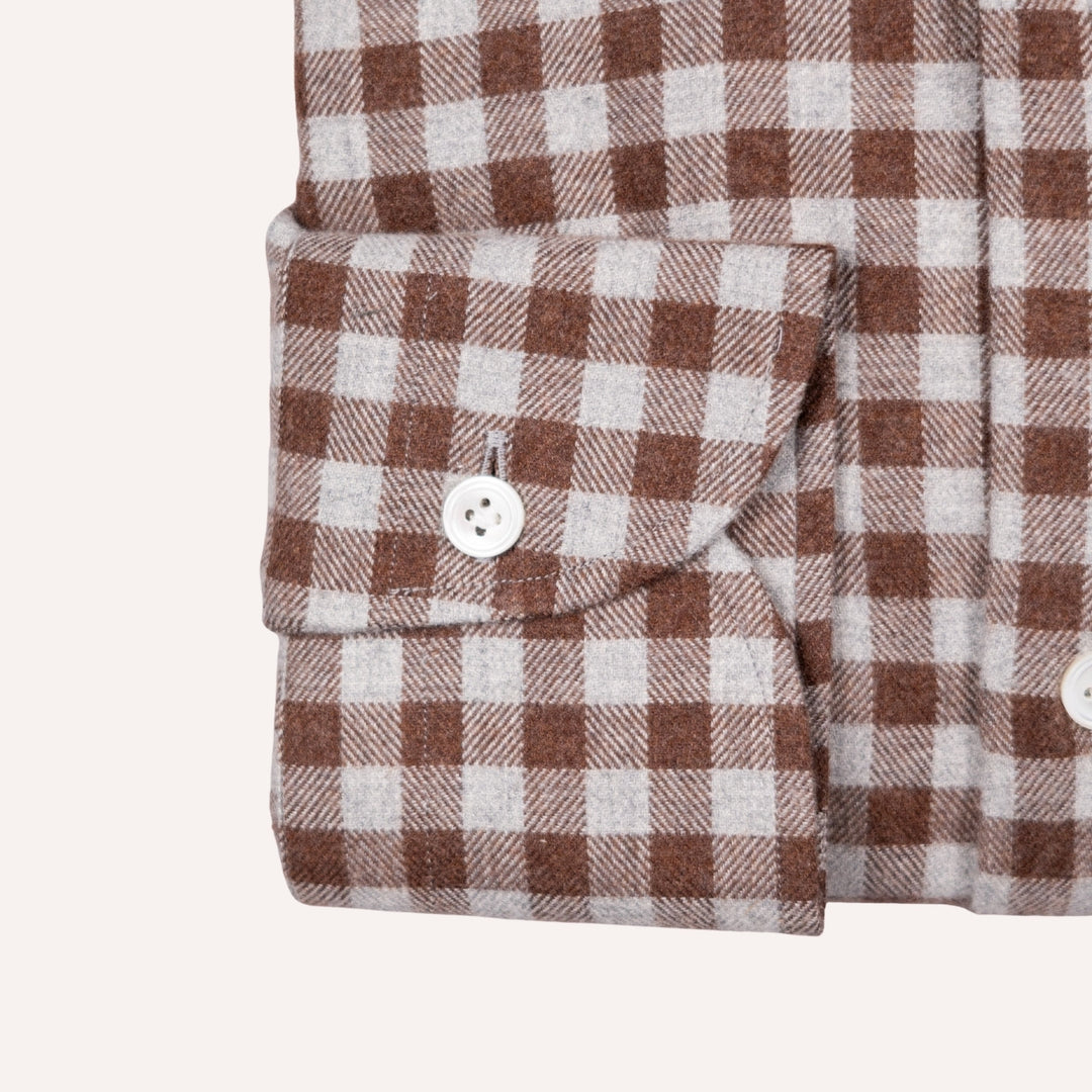 Brown & Grey Gingham Flannel Button Down Shirt - Tailored Fit