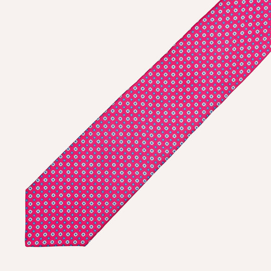 Ruby Red Micro Flower Geometric Pattern Silk Tie