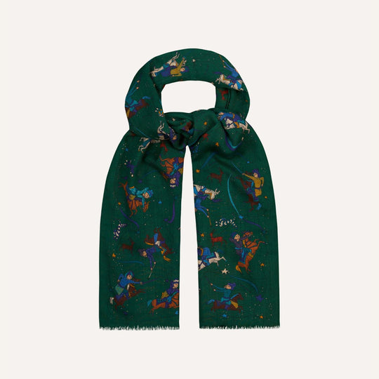 Green Moghul & Stars Wool Scarf