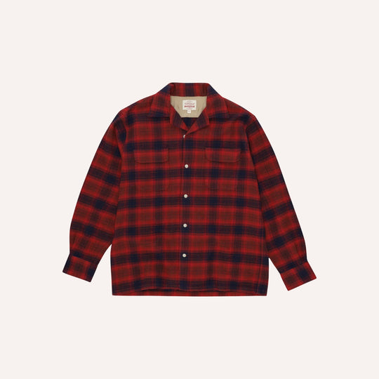 Blue & Red Baker Plaid Cotton Bowling Shirt