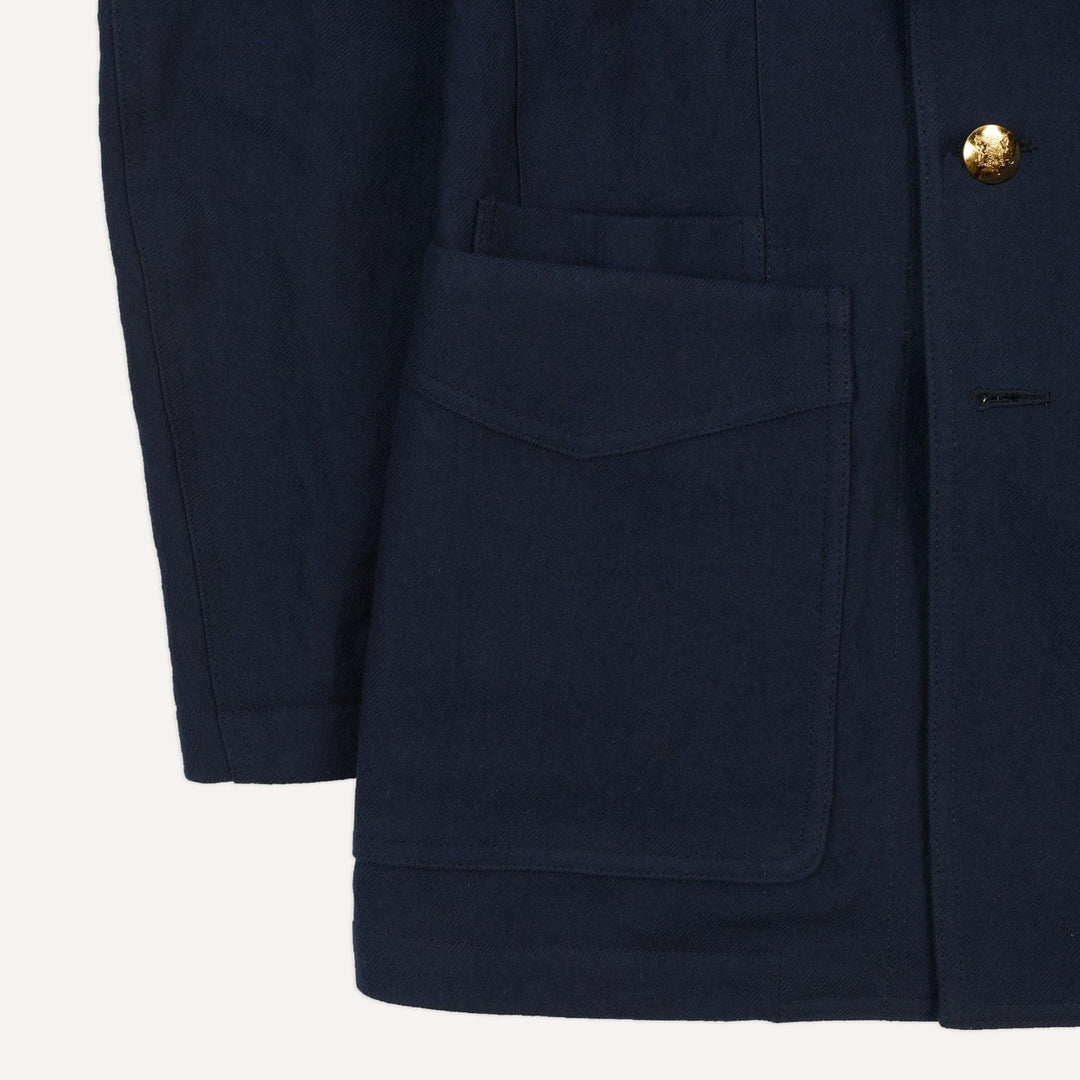 Navy Wool Cotton Metal Double Breasted Games Blazer