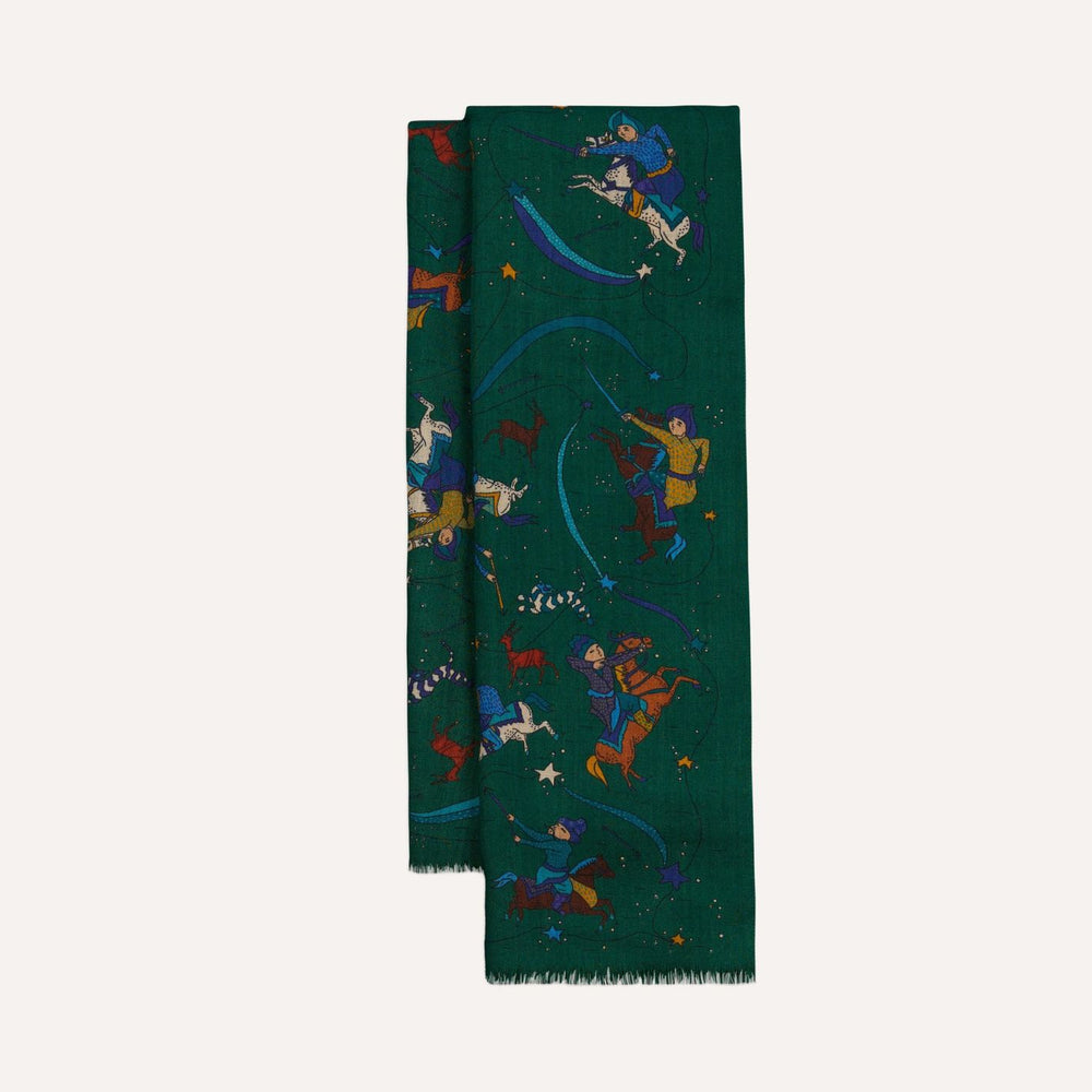 Green Moghul & Stars Wool Scarf