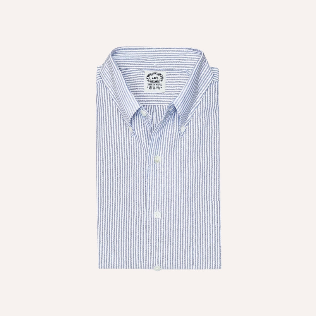 Blue Striped Washed Oxford Button Down Shirt