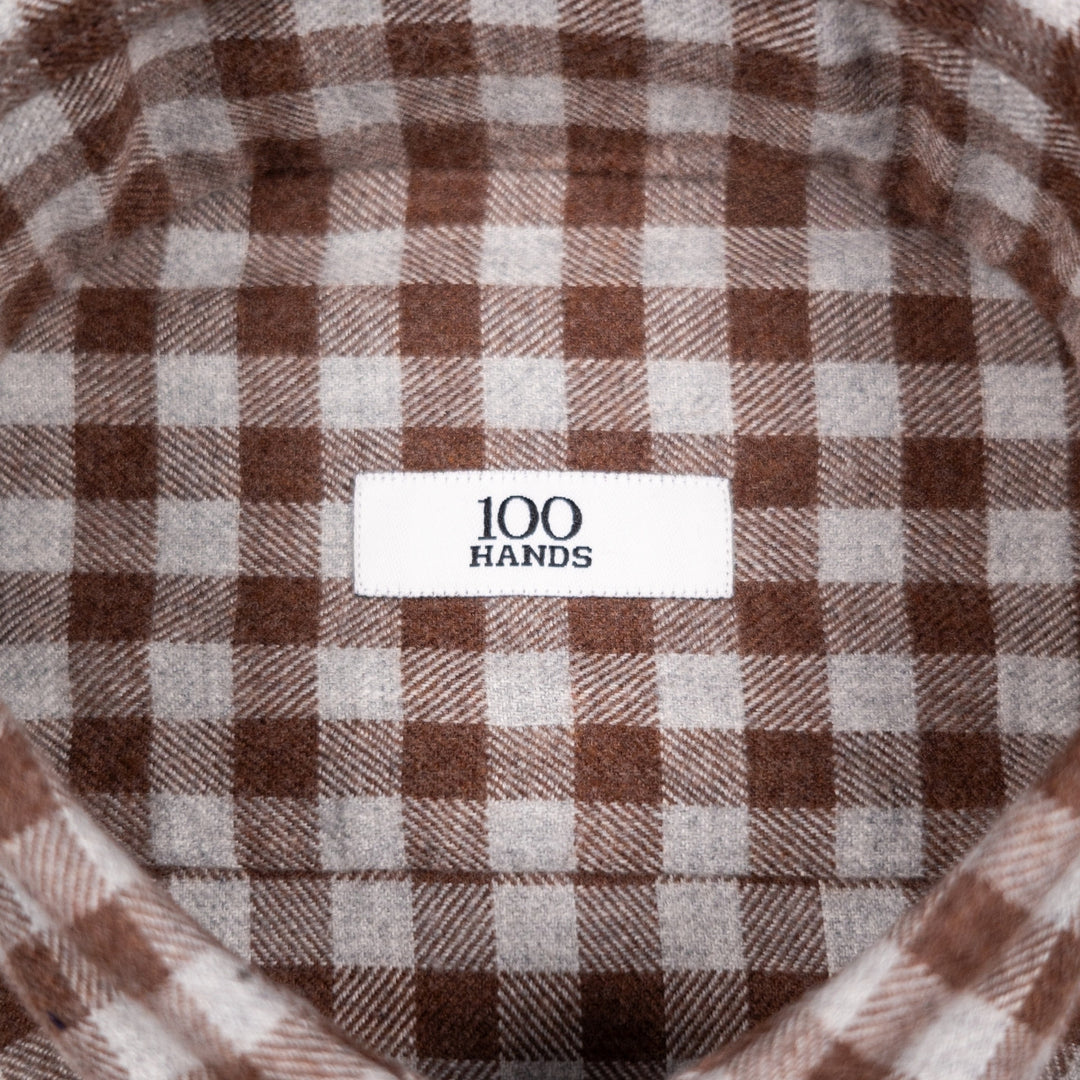 Brown & Grey Gingham Flannel Button Down Shirt - Tailored Fit