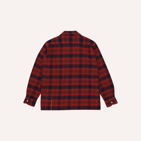 Blue & Red Baker Plaid Cotton Bowling Shirt