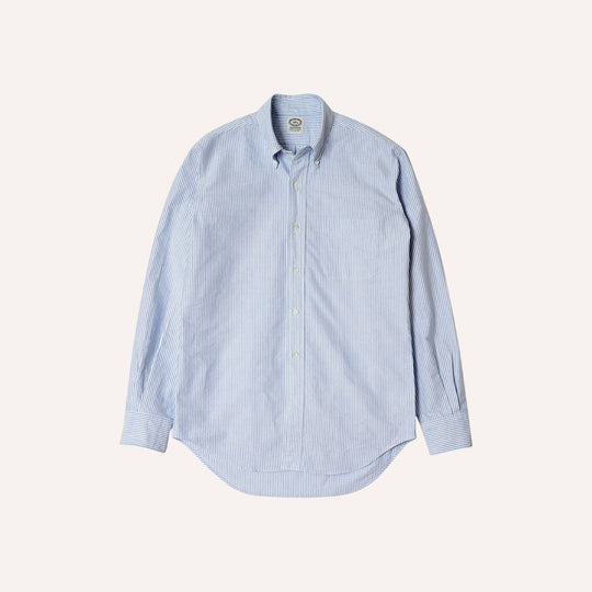 Blue Striped Washed Oxford Button Down Shirt