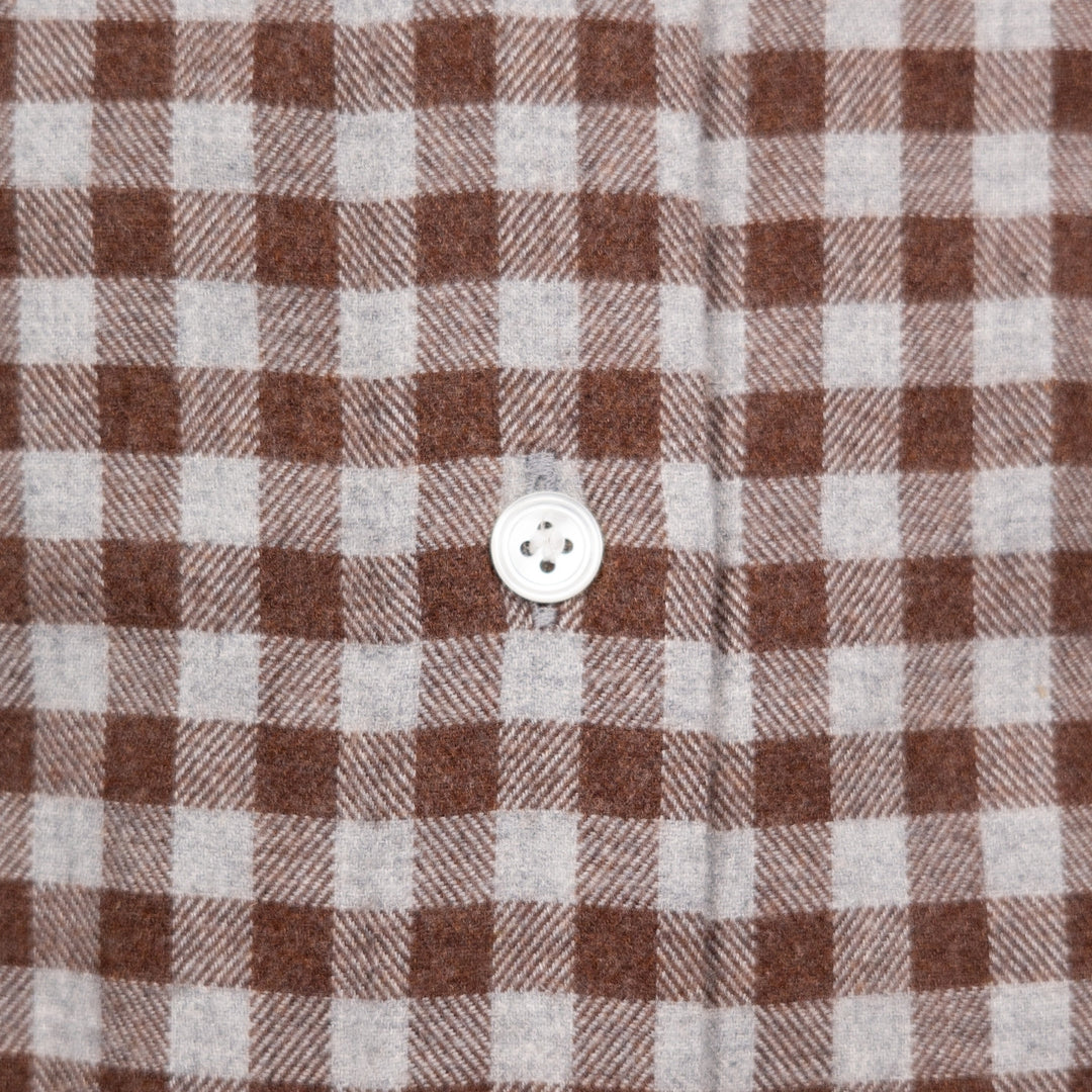 Brown & Grey Gingham Flannel Button Down Shirt - Tailored Fit