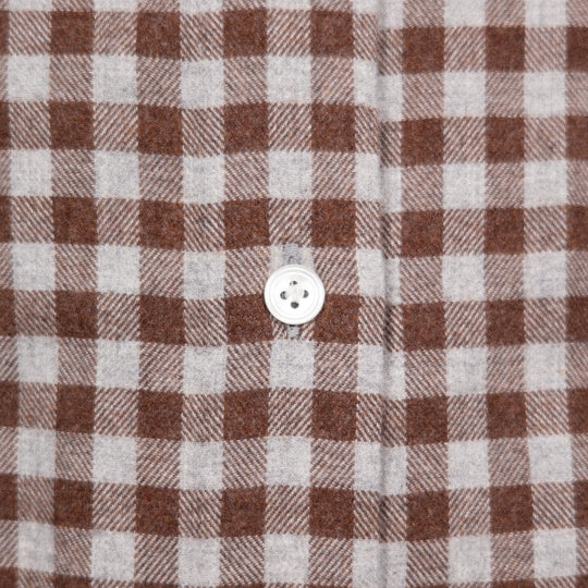 Brown & Grey Gingham Flannel Button Down Shirt - Tailored Fit