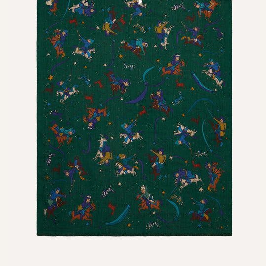 Green Moghul & Stars Wool Scarf