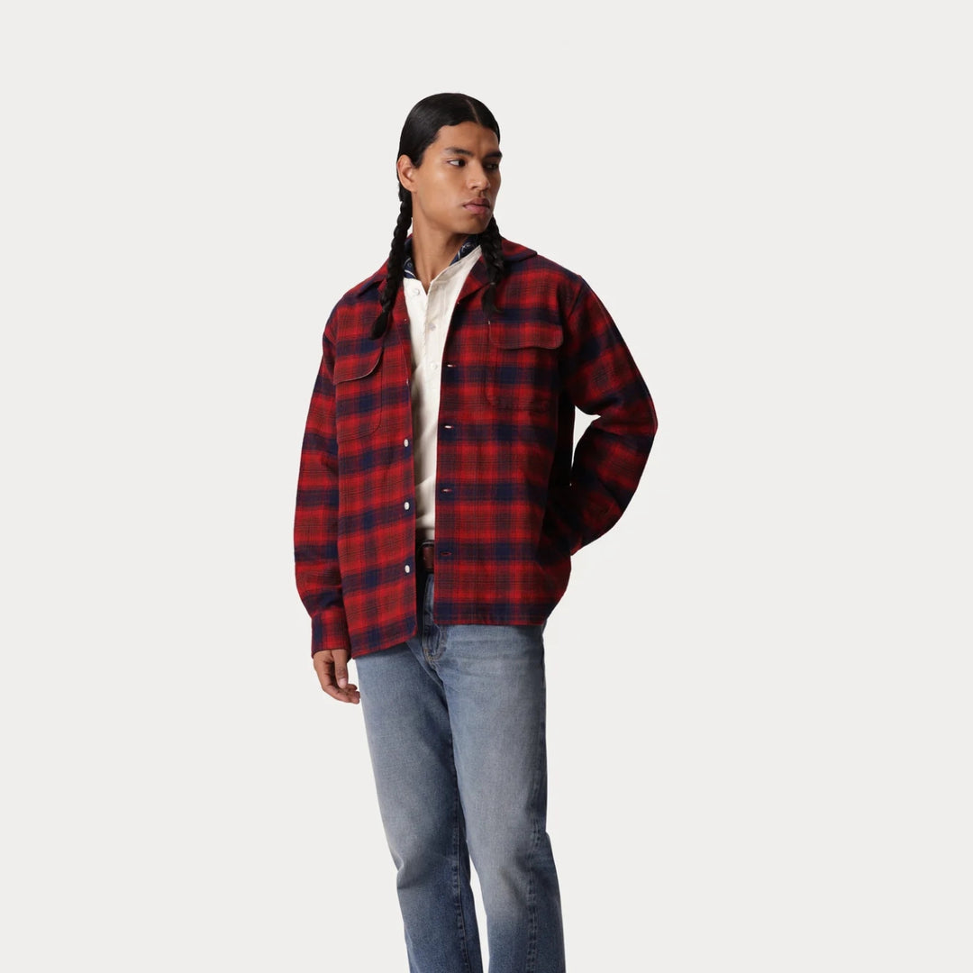 Blue & Red Baker Plaid Cotton Bowling Shirt