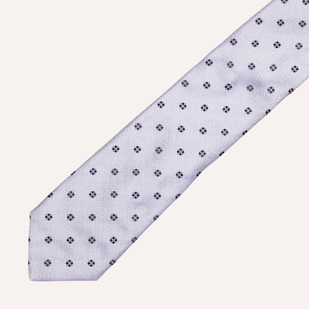 Steel Blue Flower Dot Geometric Pattern Tie