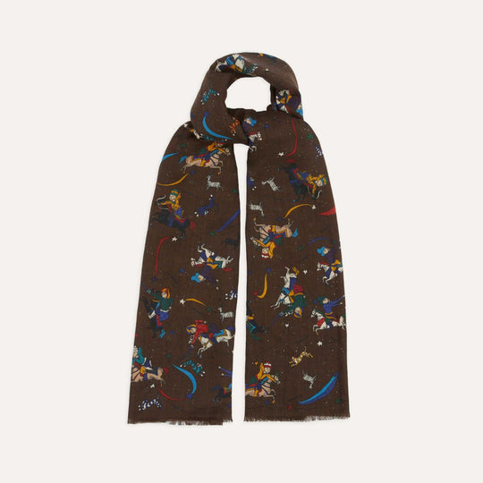Brown Moghul & Stars Wool Silk Scarf