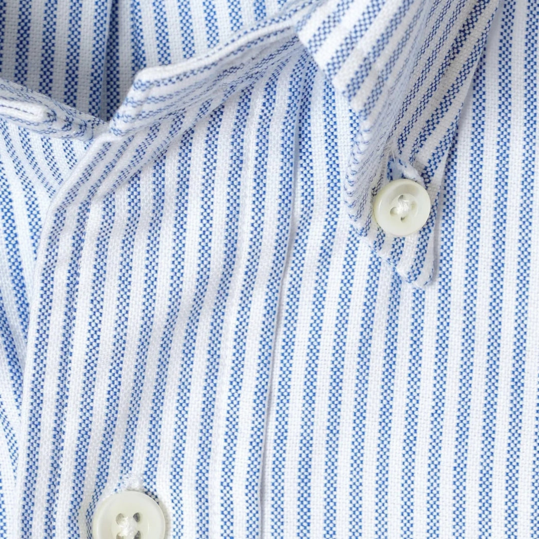 Blue Striped Washed Oxford Button Down Shirt