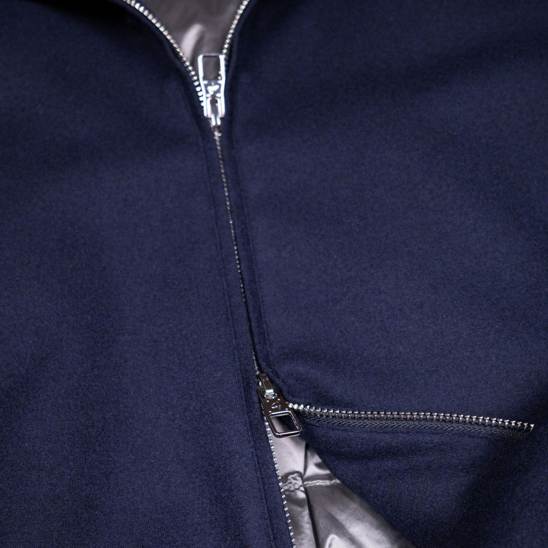 Navy Fur Collar Wool Bomber Jacket