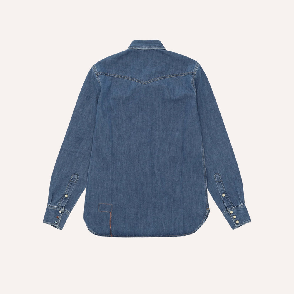 Blue Stone Wash Denim Western Shirt - Slim Fit