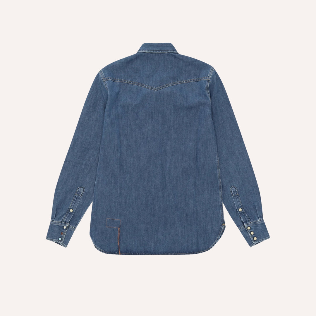 Blue Stone Wash Denim Western Shirt - Slim Fit
