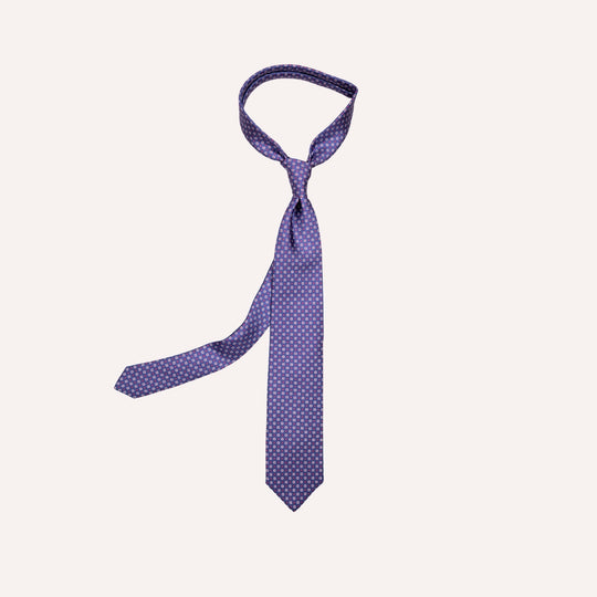 Blue Micro Flower Geometric Pattern Silk Tie