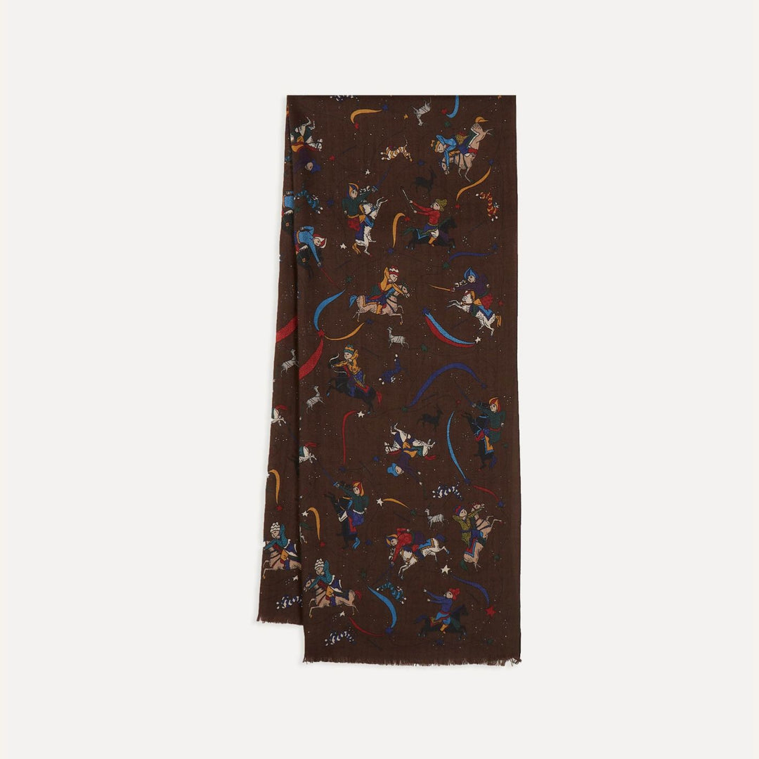Brown Moghul & Stars Wool Silk Scarf